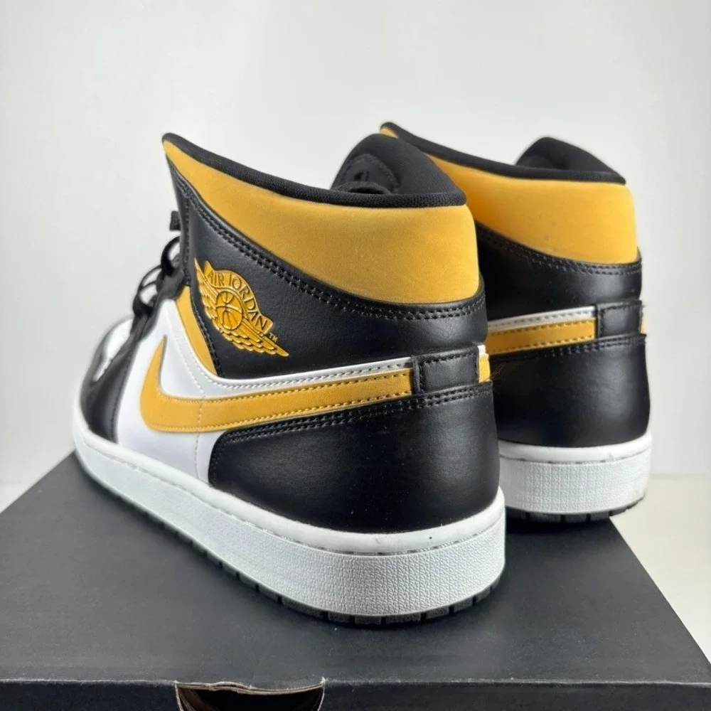 Air Jordan 1 Mid White/Pollen Black Men's US 13 University Gold Shoes 554724-177